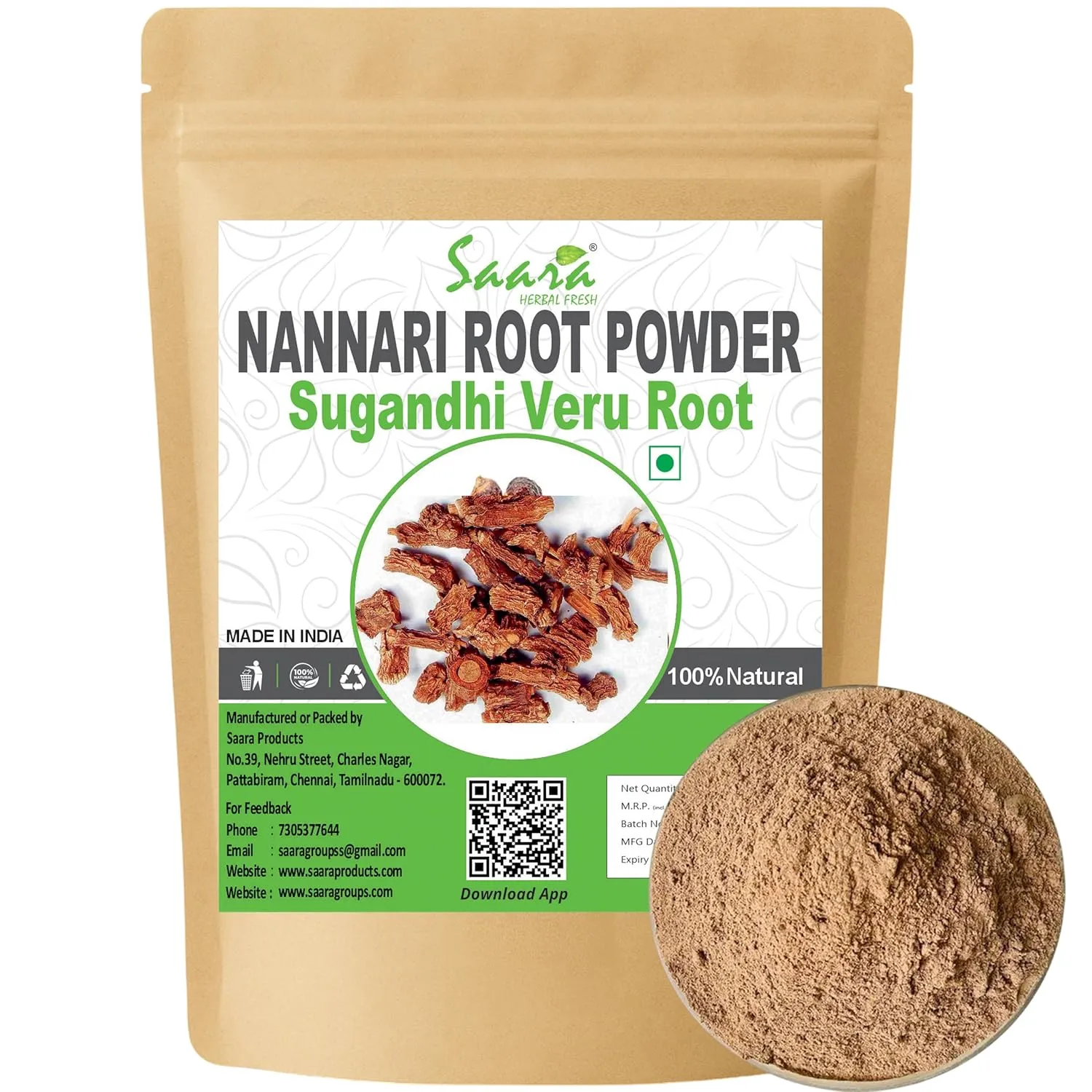 Nannari Root Powder, 50g, Kapuri, Naruninti,Anantamul, Sogade Beru, Hemidesmus Indicus, Upalsari Powder